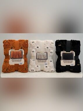 Costco Halloween Ghost Cat Pumpkin Faux Fur Throw NWT Same Day Ship 3 piece
